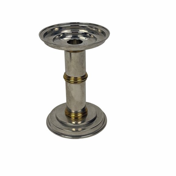 Silver-Tone Pillar Candle Holder with Brass Accents 6" - Picture 1 of 4